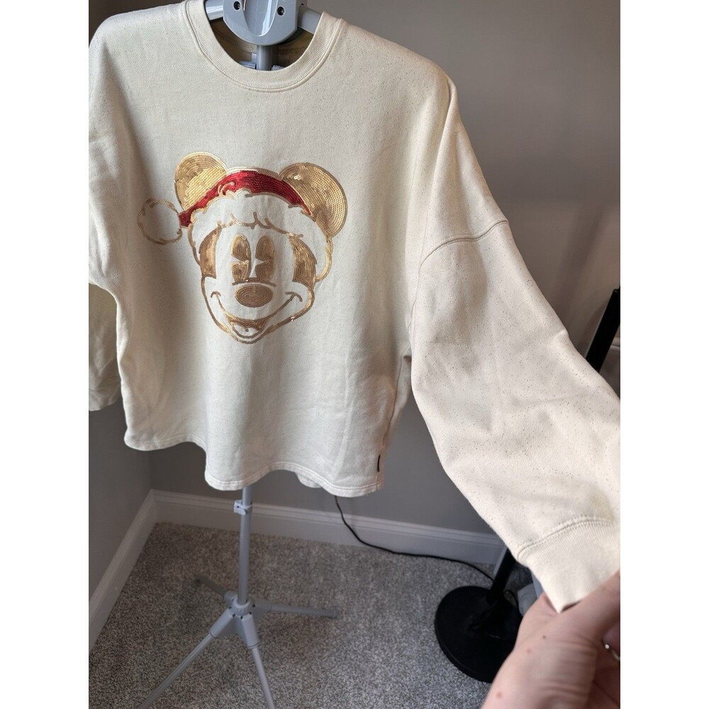 Walt Disney World Christmas Sequin Santa Mickey Spirit Jersey Gold Glitter Large - Picture 5 of 12